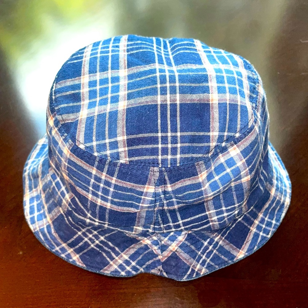 J.CREW 🧢 Blue Plaid / Denim Reversible Bucket Hat Large